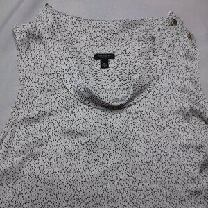 ANN TAYLOR womens BLOUSE shirt SLEEVELESS career TOP white BLACK cowl SIZE 10